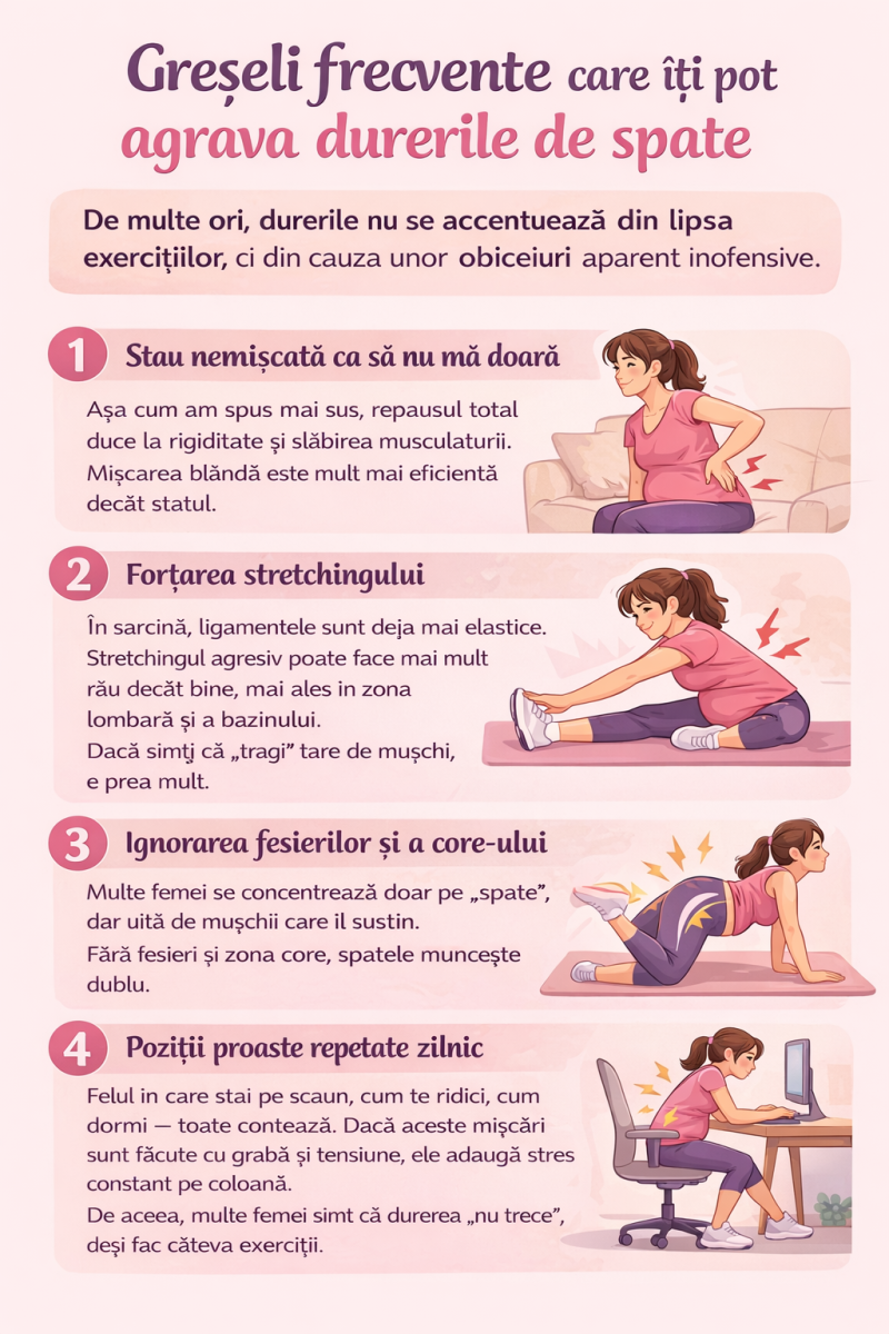 Greseli frecvente care pot da dureri de spate in sarcina